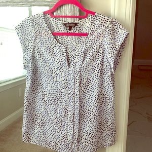 Blue and white cap sleeve blouse